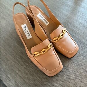 Jimmy Choo Tan Leather Slingback Loafers